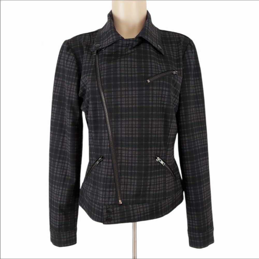 Liverpool Jeans Moto Jacket Gray Plaid Sz M